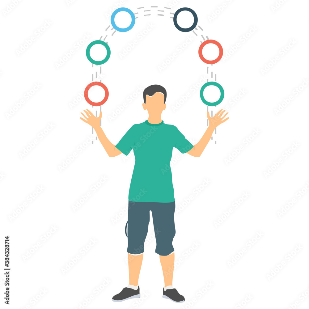 Man playing with rings showing circus tricks
Man playing with rings showing circus tricks