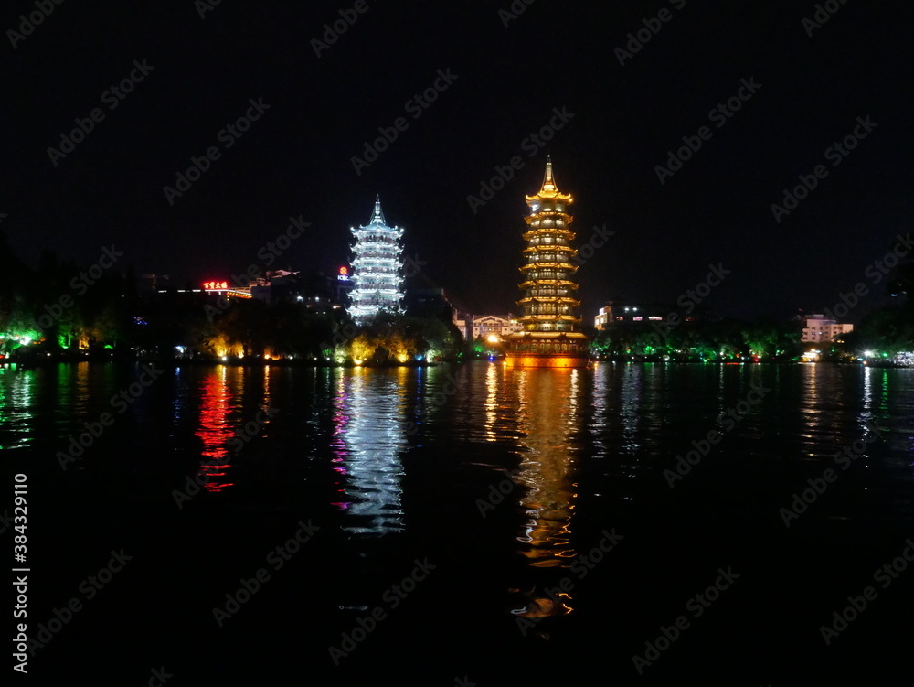 Traditional pagodas by night