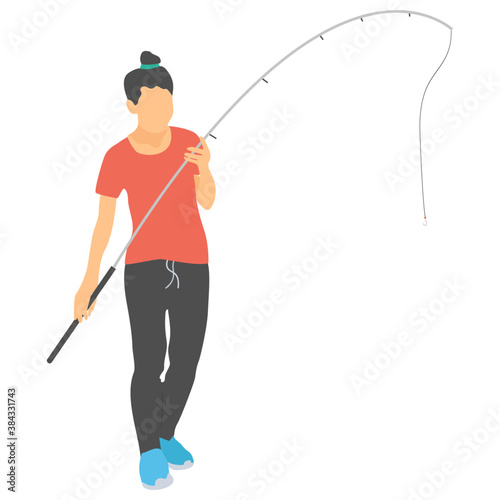 
Fisherman holding a sea bass with fishing rod 
