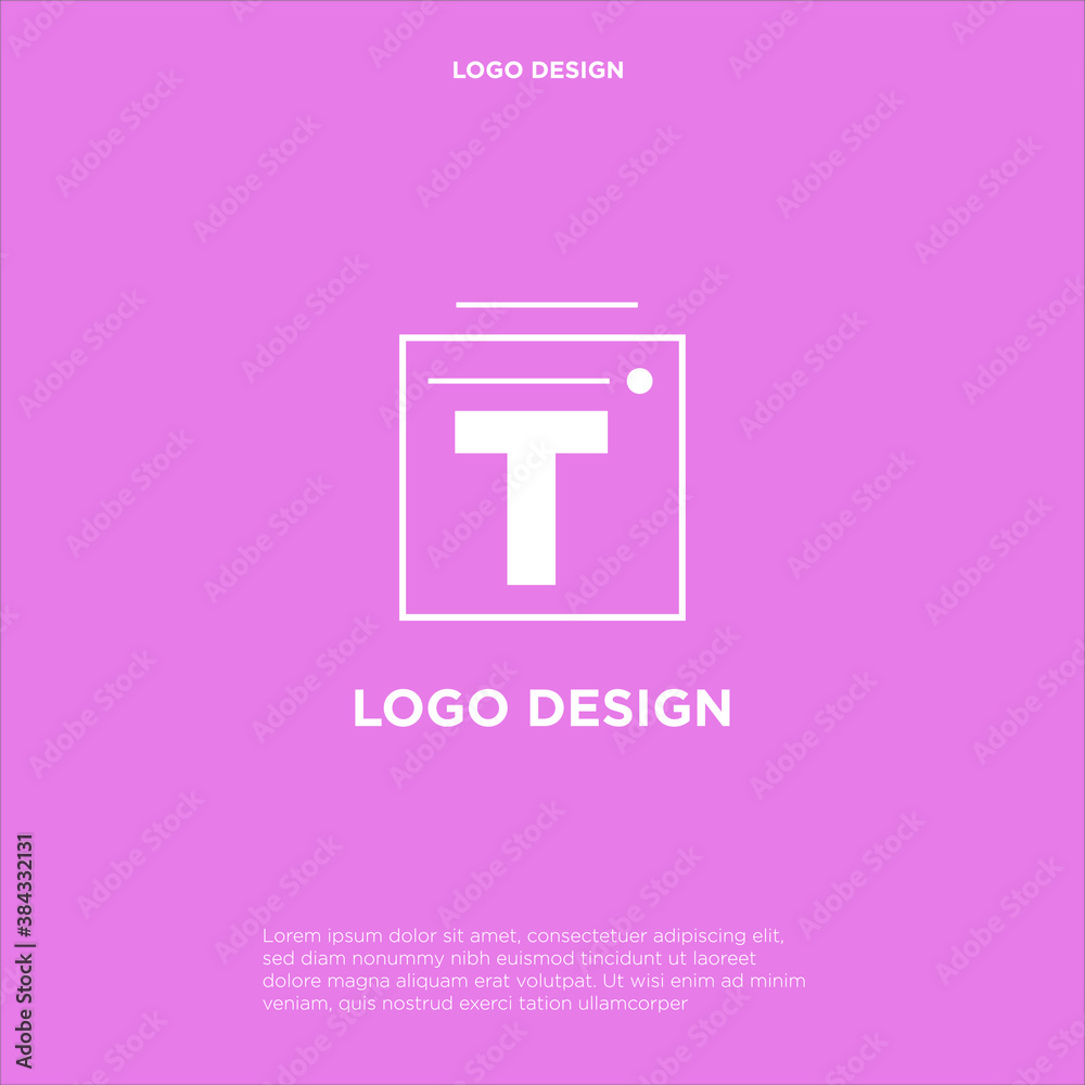 T Logo design with square frame line art. vector illustration