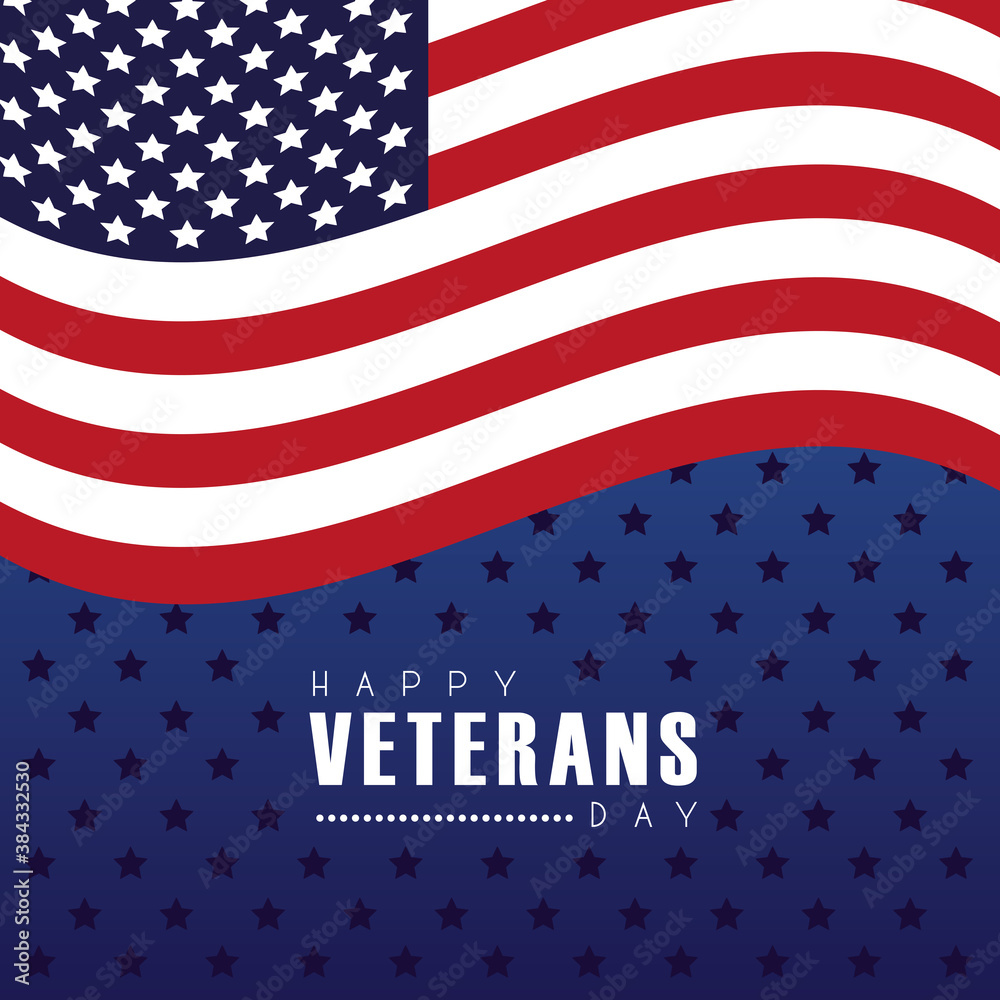 happy veterans day lettering with usa flag in starry background happy veterans day lettering with usa flag in starry background