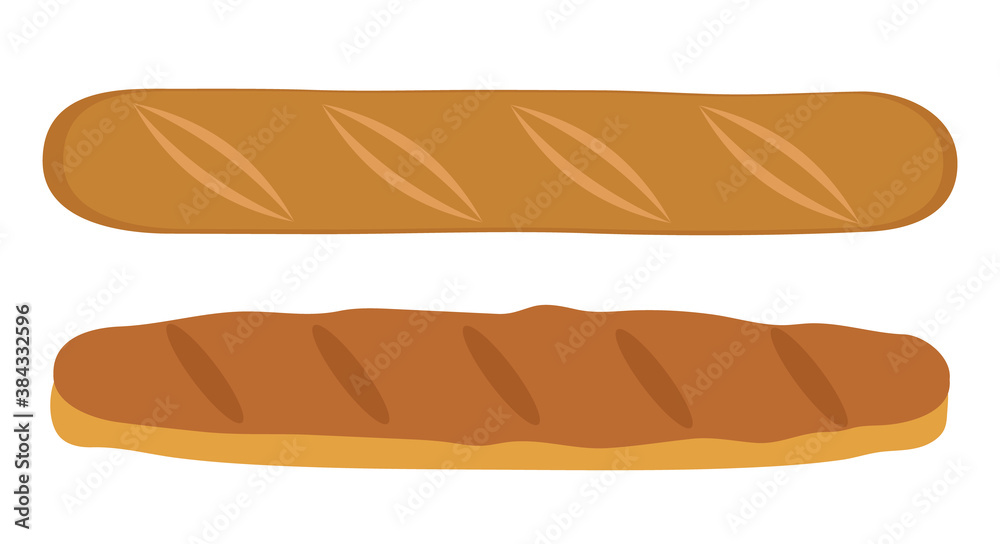 Loaf and baguette. Isolated on a white background. Vector illustration.