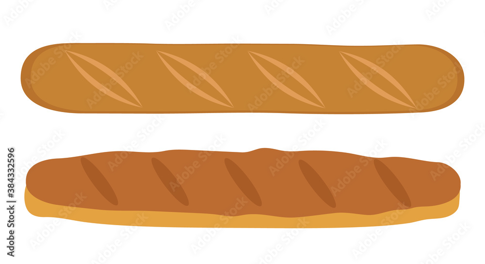 Loaf and baguette. Isolated on a white background. Vector illustration. Loaf and baguette. Isolated on a white background. Vector illustration.