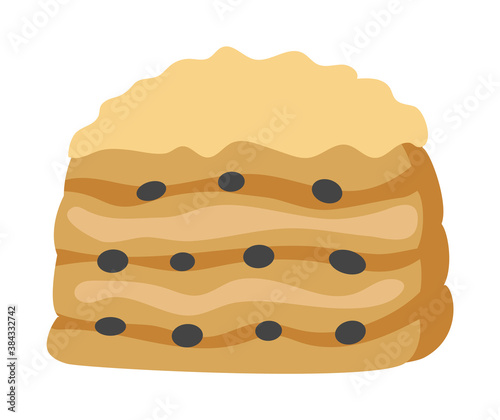 Puff pastry with raisins. Isolated on white background. Vector illustration.