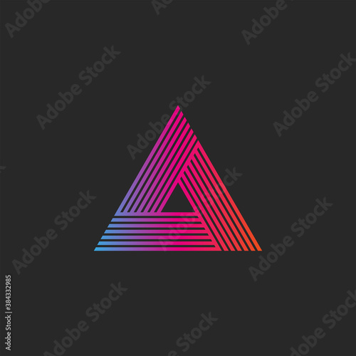 Triangle logo gradient abstract linear infinite geometric shape, intersection thin lines hipster monogram minimal style delta tech symbol.
