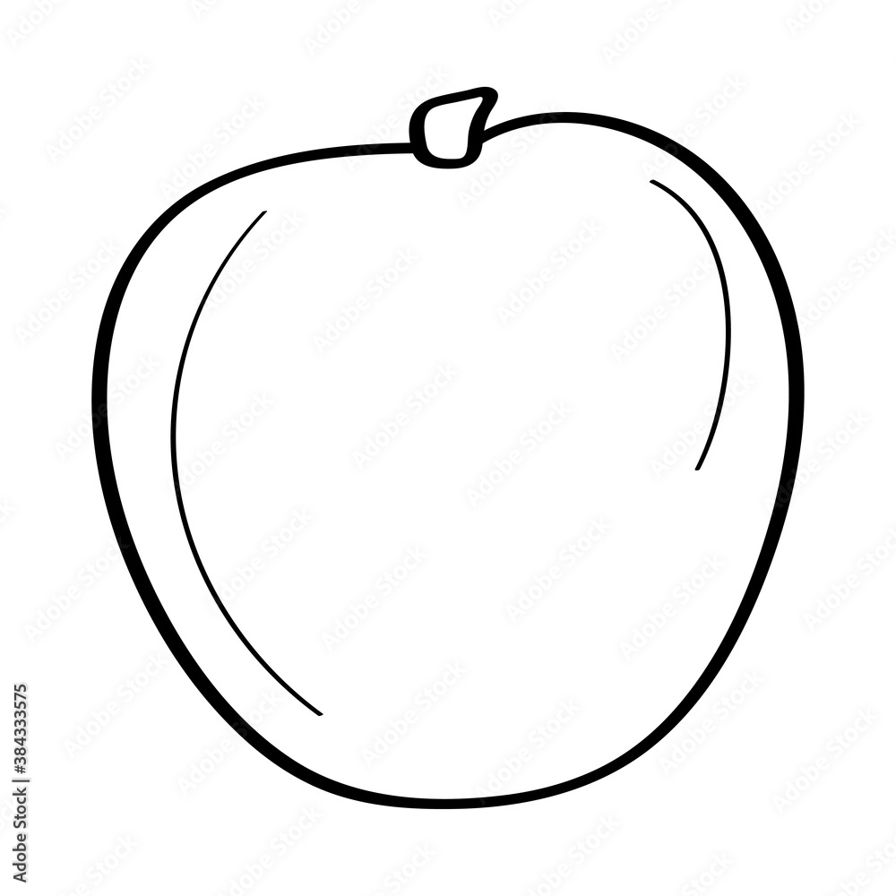 Apple. Hand drawn doodle icon. Vector black and white illustration isolated on white background. Decoration for greeting cards, posters, patches, prints for clothes, emblems.