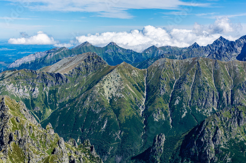 Summer mountain landscape. Beautiful panorama of the High and Belianske Tatras, Slovakia.