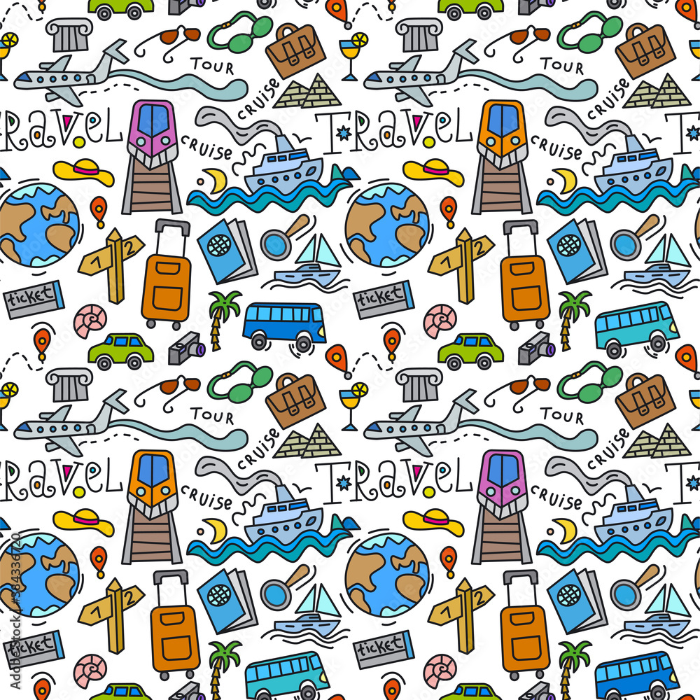 travel doodles pattern