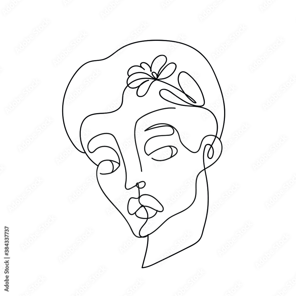 Woman face with flower in one line style. Single continuous line drawing. Nature cosmetics. face icon.Minimalist print.One Line Black White Drawing.illustration face girl drawn continuous line drawing Woman face with flower in one line style. Single continuous line drawing. Nature cosmetics. face icon.Minimalist print.One Line Black White Drawing.illustration face girl drawn continuous line drawing