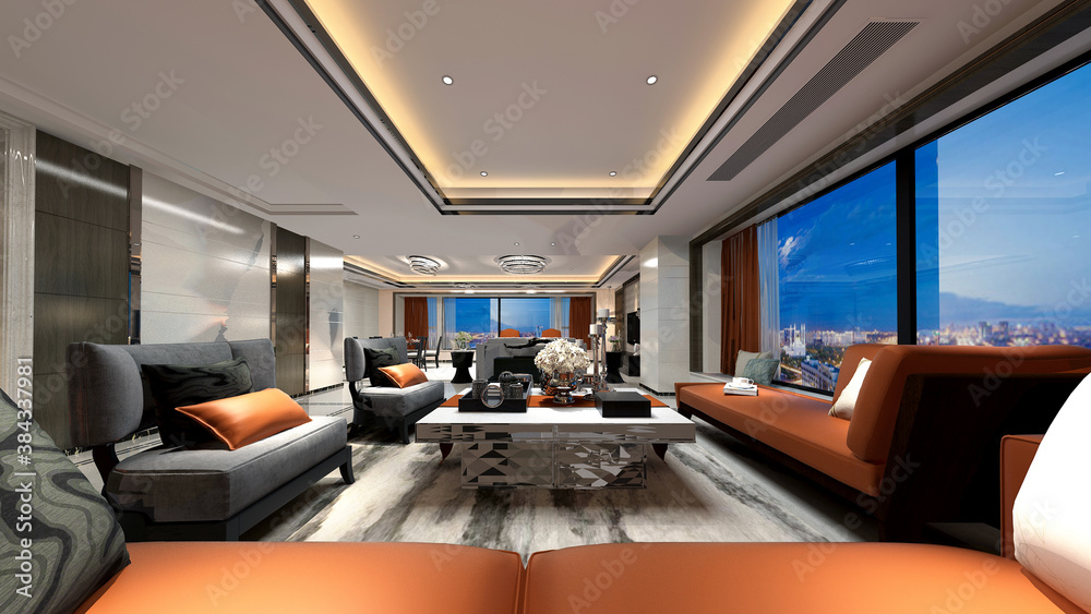 colorful modern living room with dining Area. Luxurious living room with dinning table and big window colorful modern living room with dining Area. Luxurious living room with dinning table and big window