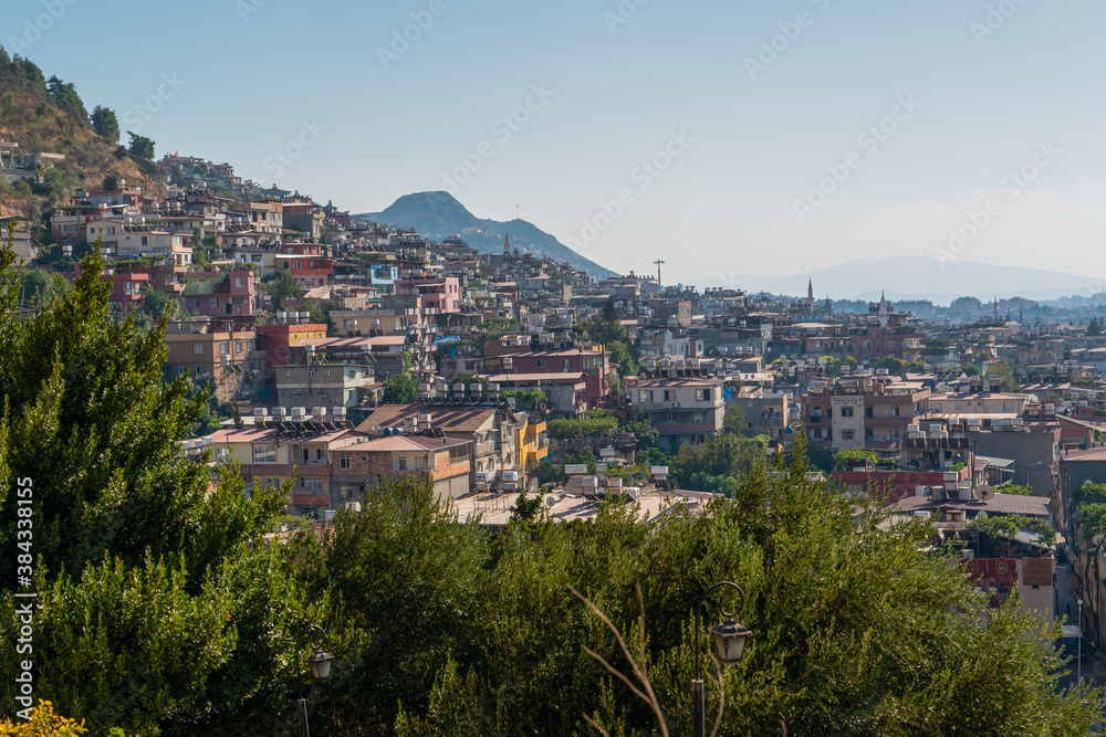 Hatay/Turkey- September 13 2020: Panoramic view of the city of Hatay from the hill where St. Pierre Church is located