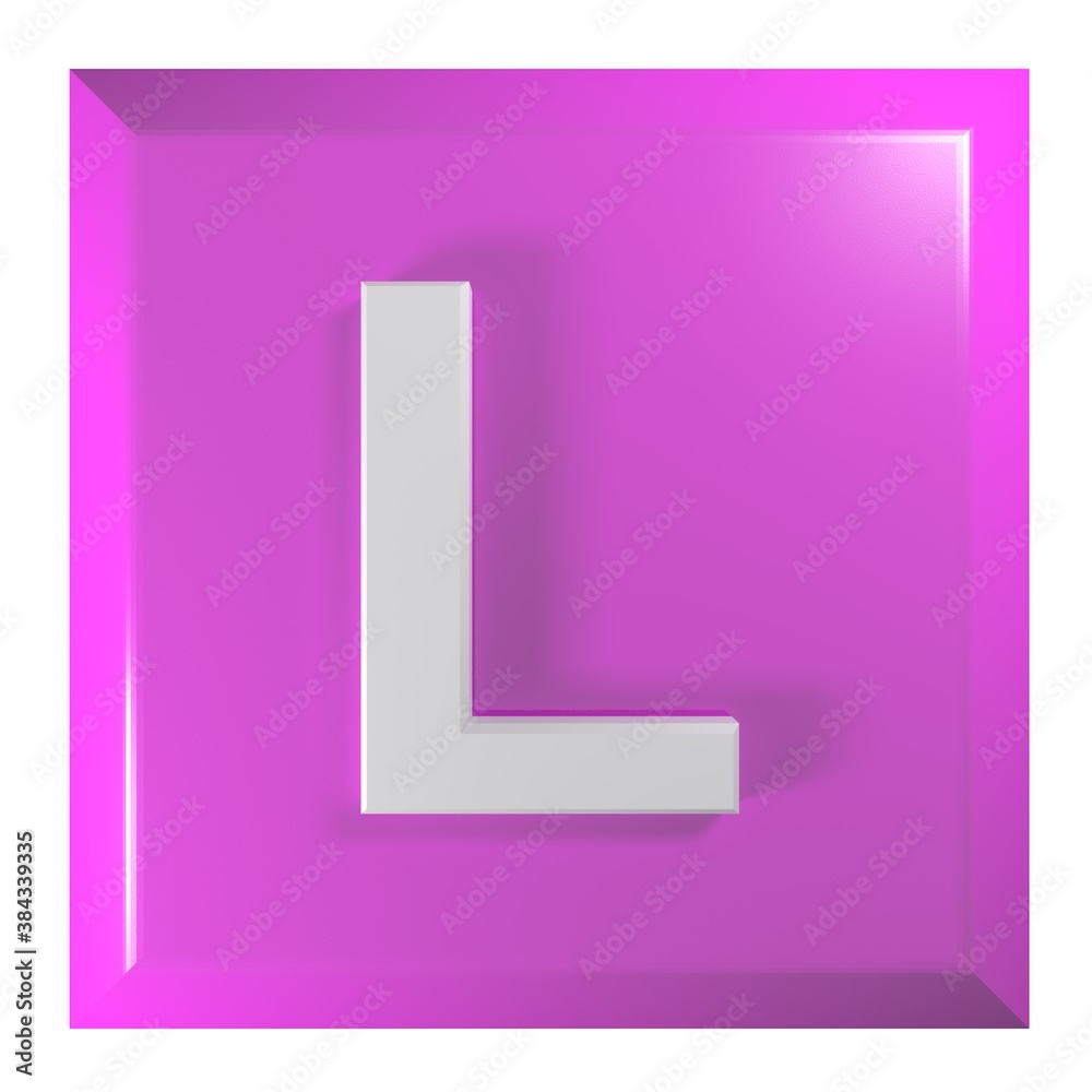 Pink square push button with the alphabetic letter L - 3D rendering illustration Pink square push button with the alphabetic letter L - 3D rendering illustration