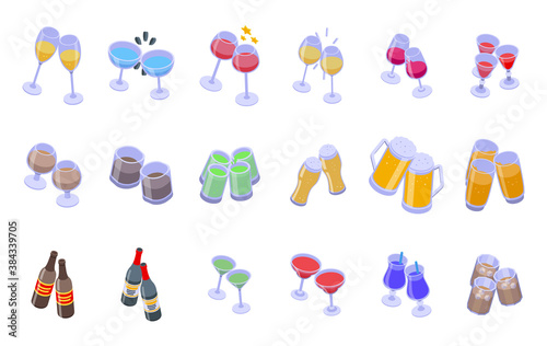 Cheers icons set. Isometric set of cheers vector icons for web design isolated on white background
