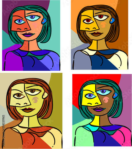 Abstract background,cubism art style,abstracts portraits , set 4 variants color