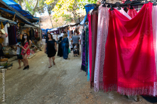 Hatay/Turkey- September 13 2020: Street vendors in the harbiye area and people visiting this area.