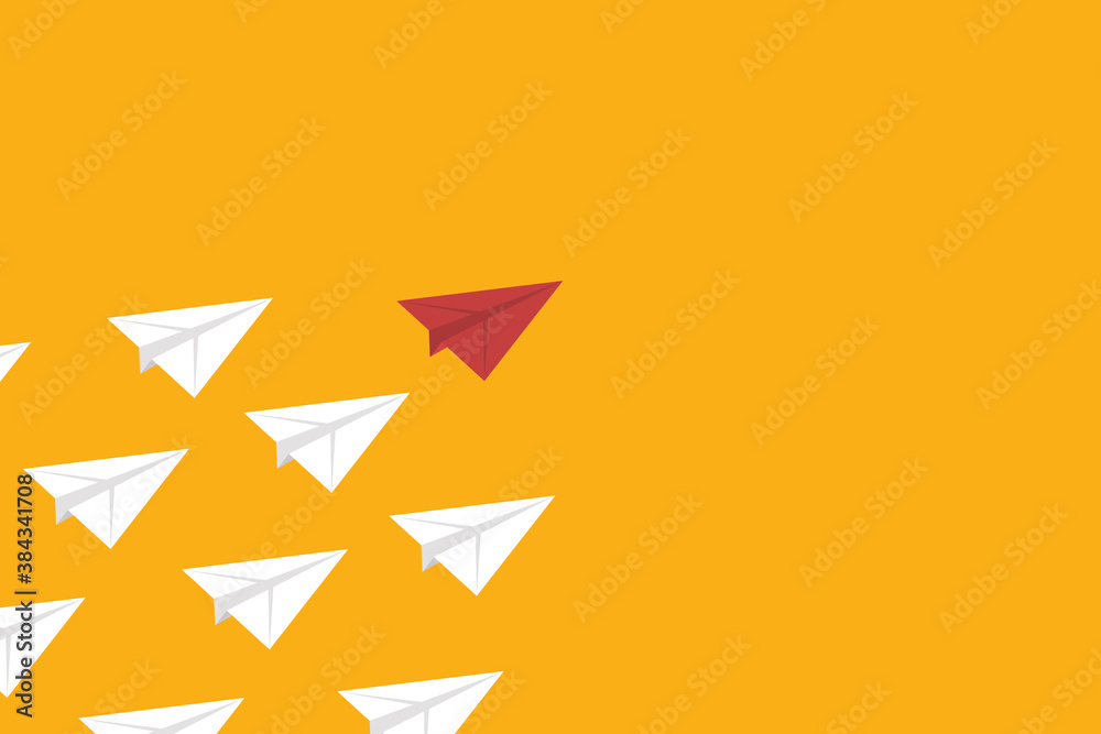 Red Paper Airplane Leading White Paper Airplanes. Leadership Concept With Paper Planes. Red Paper Airplane Leading White Paper Airplanes. Leadership Concept With Paper Planes.