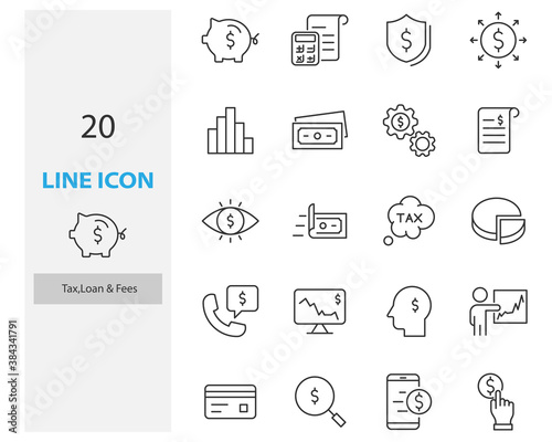 set of tax , fee, vat thin line icons