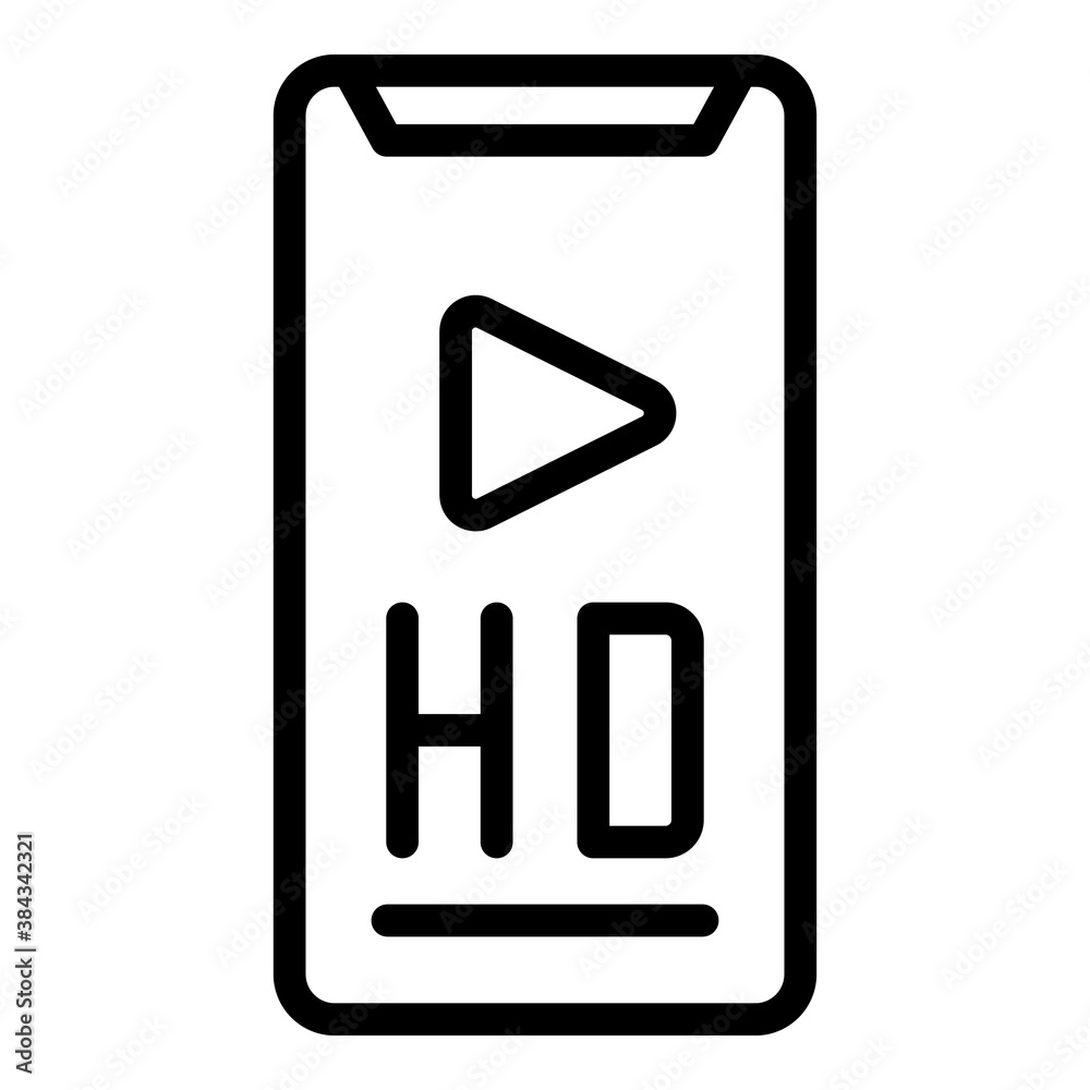 Smartphone hd stream icon. Outline smartphone hd stream vector icon for web design isolated on white background Smartphone hd stream icon. Outline smartphone hd stream vector icon for web design isolated on white background