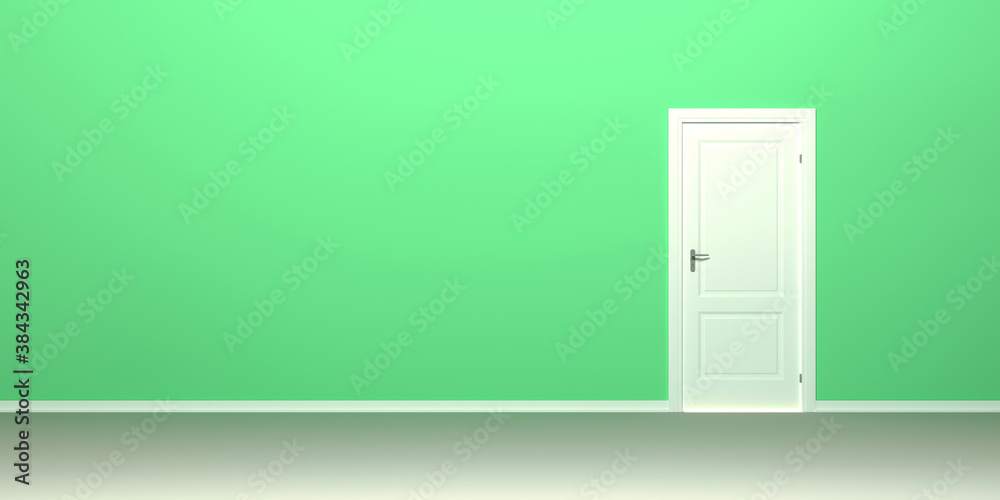 White door and green wall. White door and green wall.