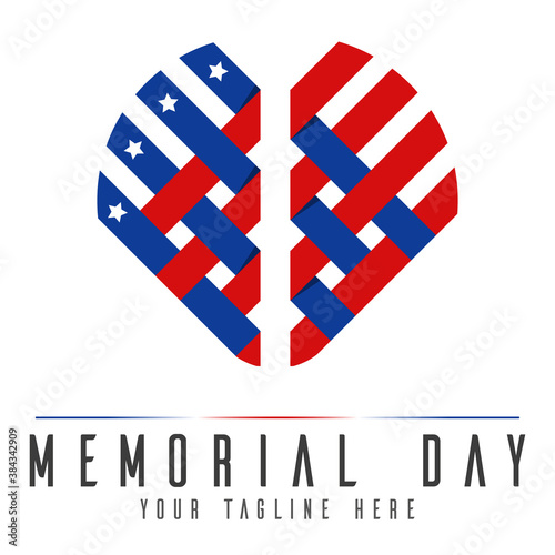Memorial day, remember & honor with USA flag in heart banner. 