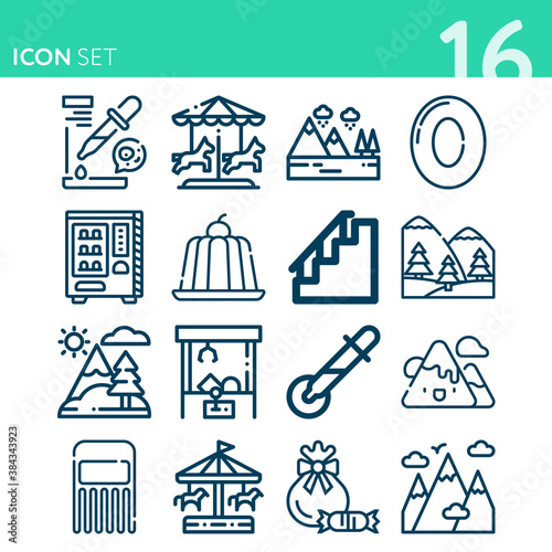 Simple set of 16 icons related to dew