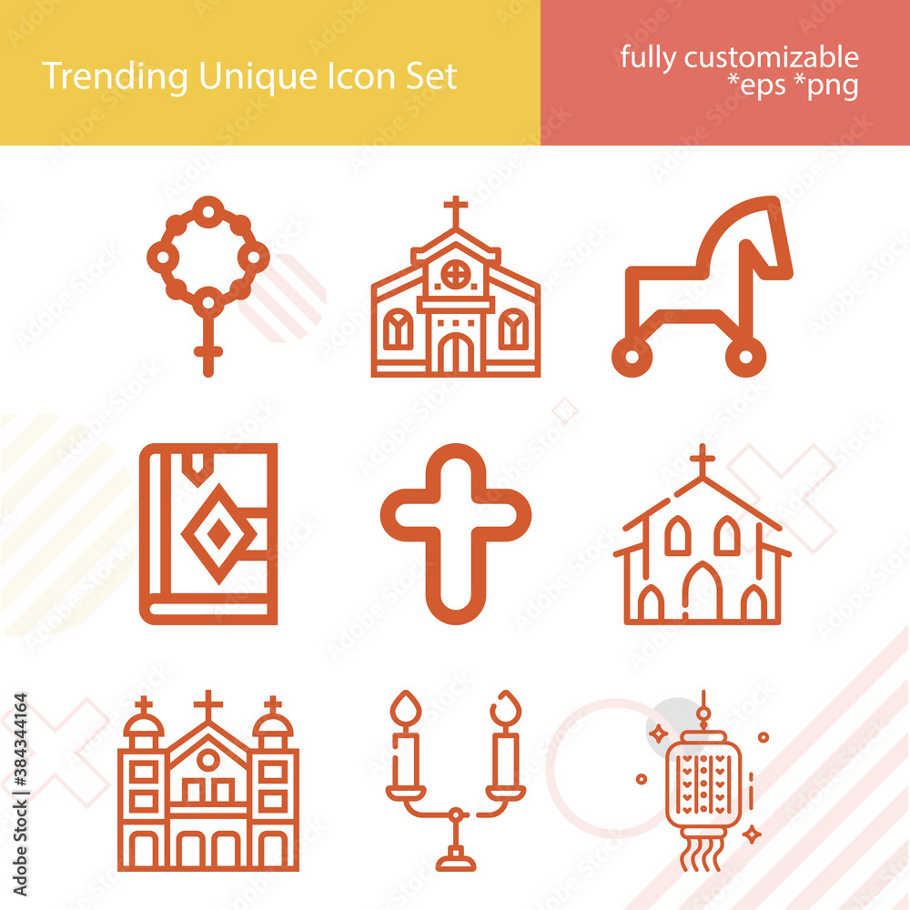 Simple set of religion related lineal icons.