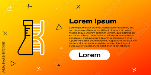 Line DNA research, search icon isolated on yellow background. Genetic engineering, genetics testing, cloning, paternity testing. Colorful outline concept. Vector.