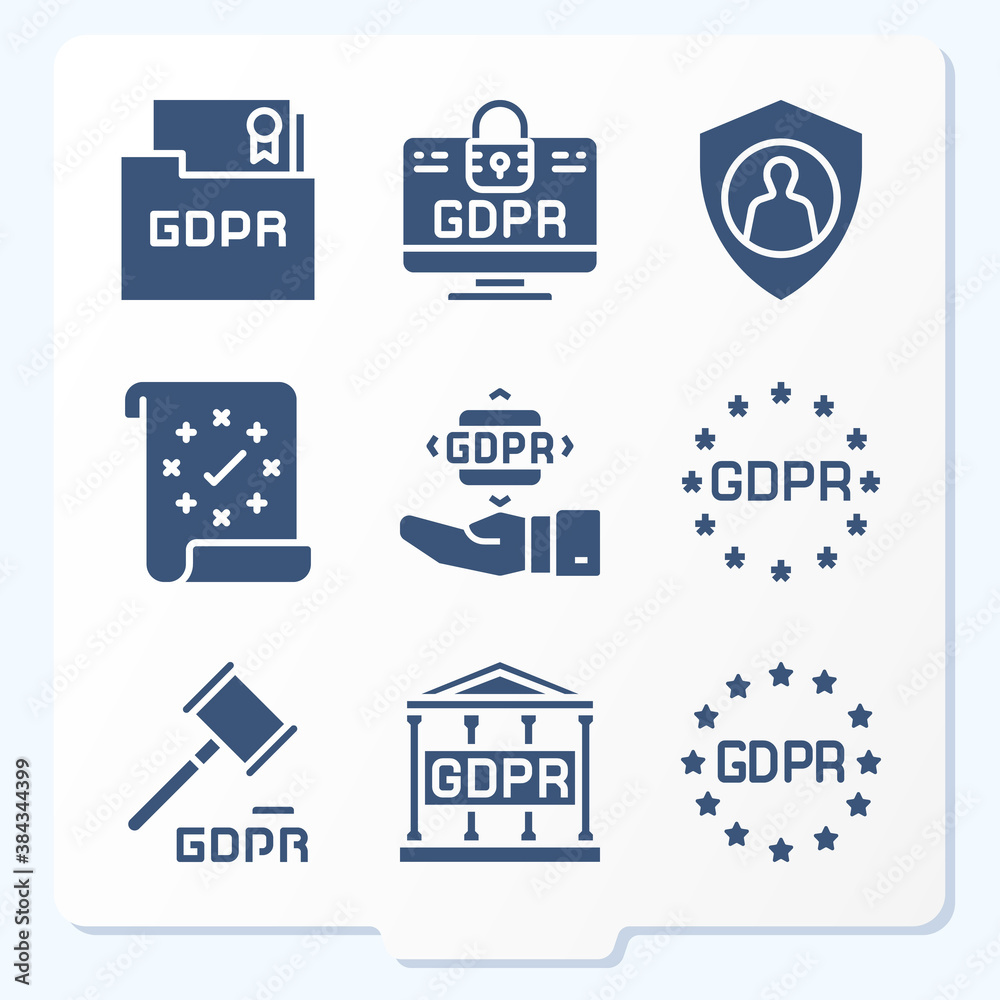 Simple set of 9 icons related to gdpr
