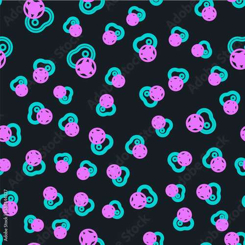 Line Genetically modified meat icon isolated seamless pattern on black background. Syringe being injected to meat. Vector.