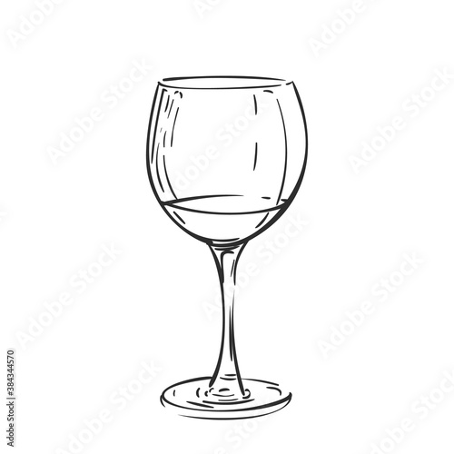 Wine glass vector drawing isolated. Hand drawn illustration black line on white