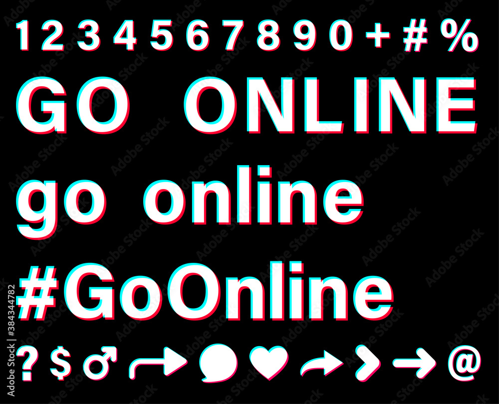 Go online white sign on black background.