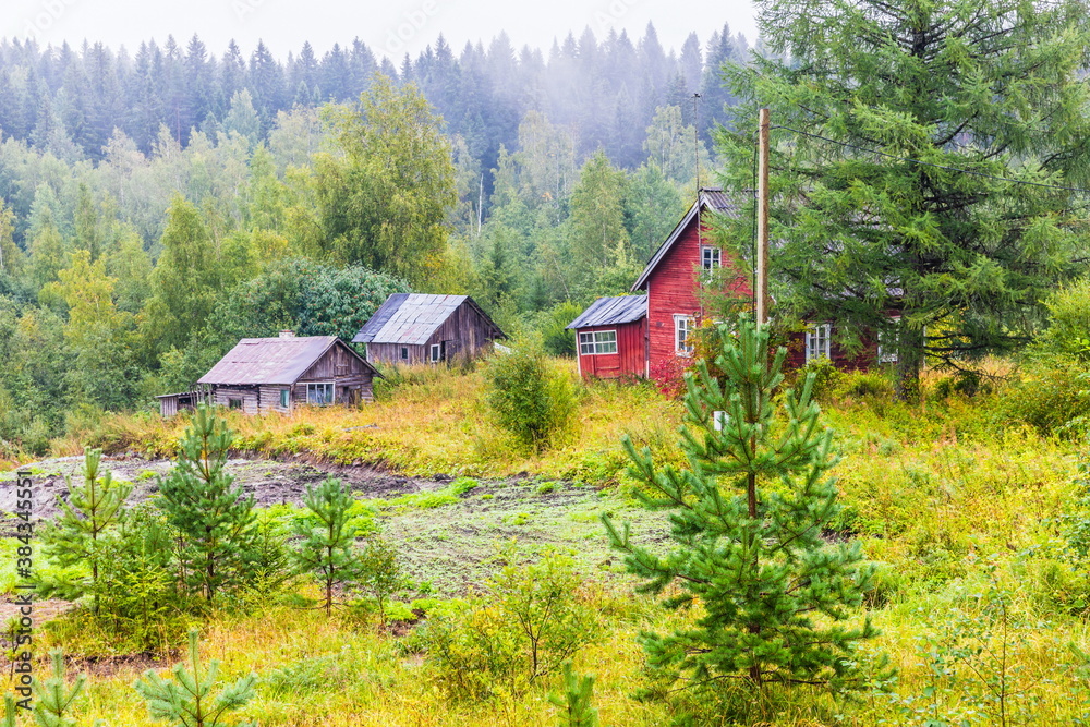 Obraz premium Ruskeala, a small town of republic significance of Sortavala in the Republic of Karelia, Russia. An international tourist route, Blue Highway 