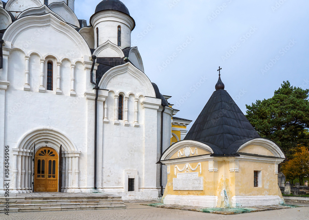 Mausoleum-tomb of General-in-chief Ivan Glebov (late 18th century) in the Holy Dormition monastery. Staritsa, Tver region, Russia. Popular tourist destination for weekend trip