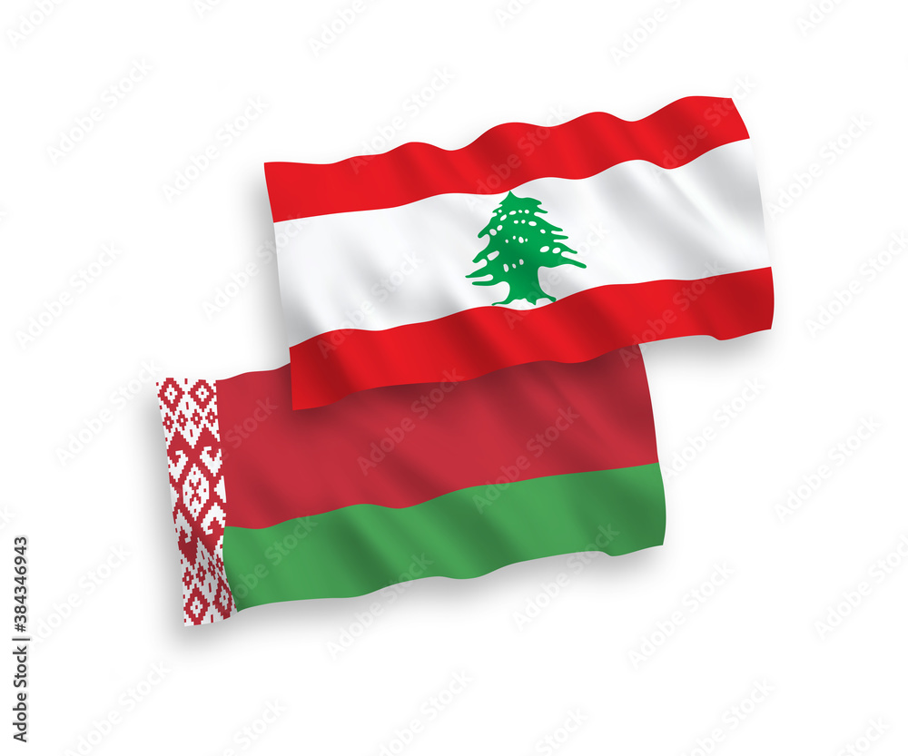 Naklejka premium Flags of Lebanon and Belarus on a white background