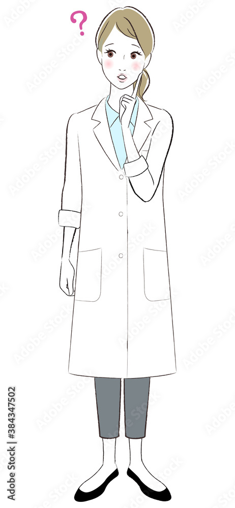 A woman doctor wearing lab coart having questions. A woman doctor wearing lab coart having questions.