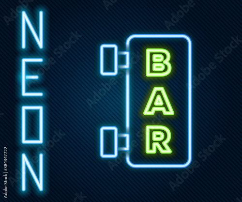 Glowing neon line Street signboard with inscription Bar icon isolated on black background. Suitable for advertisements bar, cafe, restaurant. Colorful outline concept. Vector.