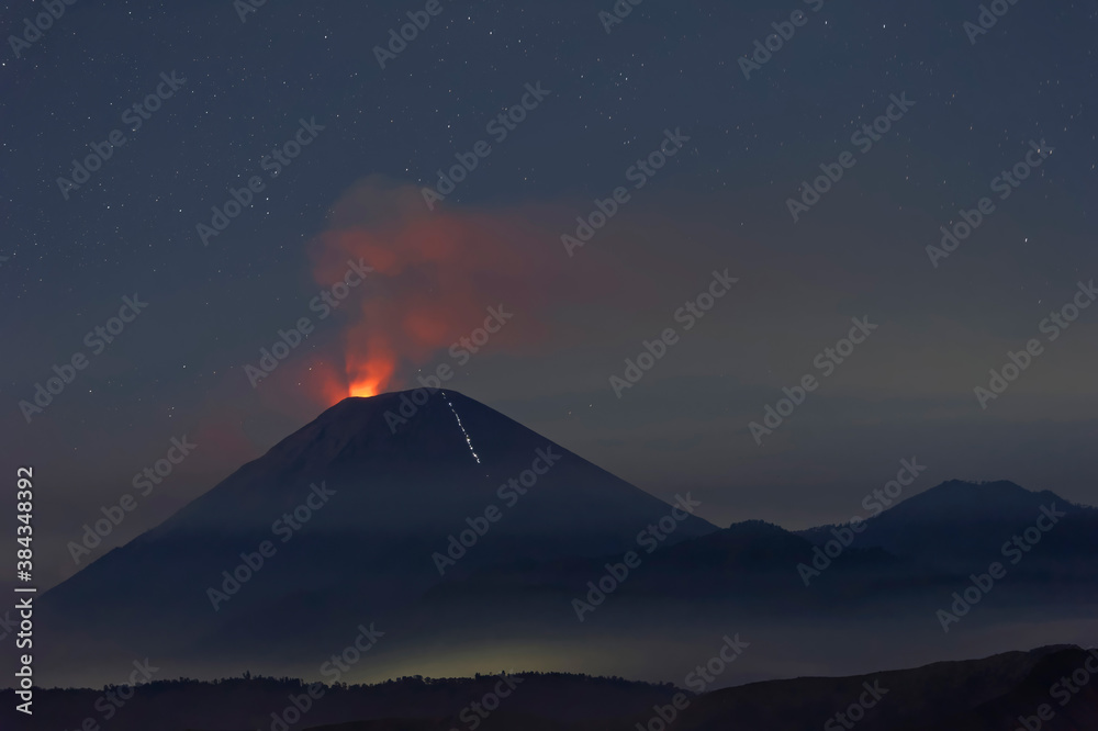 Active Gunung Bromo volcano at night, Bromo-Tengger-Semeru , Java, Indonesia, Asia