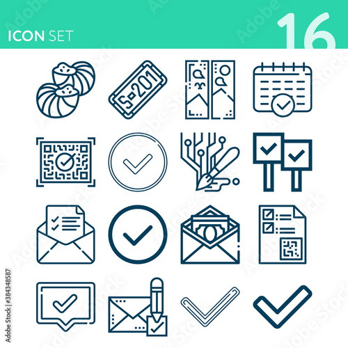 Simple set of 16 icons related to okay