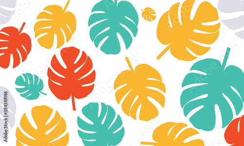 colorful background with philodendron leaf's vector design illustration