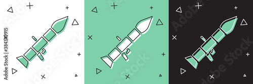 Set Rocket launcher with missile icon isolated on white and green, black background. Vector.