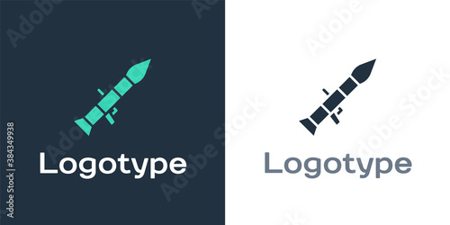 Logotype Rocket launcher with missile icon isolated on white background. Logo design template element. Vector.