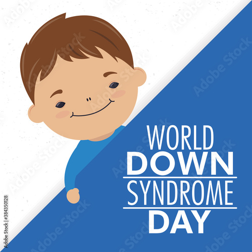 world down syndrome day lettering with little boy