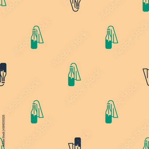 Green and black Cocktail molotov icon isolated seamless pattern on beige background. Vector.