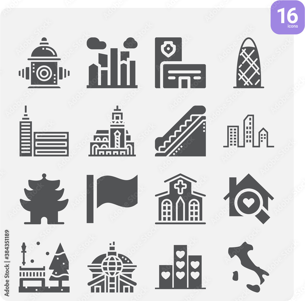 Simple set of administrative district related filled icons.