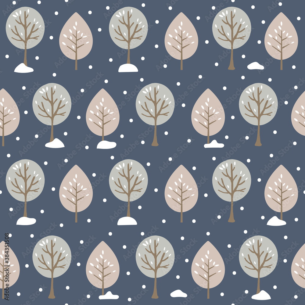 Simple horizontal winter tree vector repeat pattern night Simple horizontal winter tree vector repeat pattern night