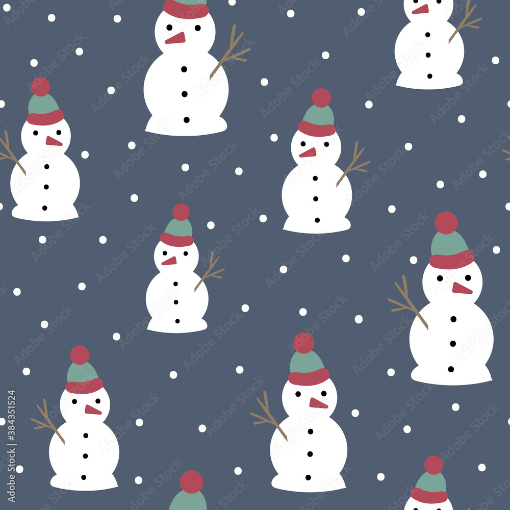 Cute winter snowmen christmas vector repeat pattern