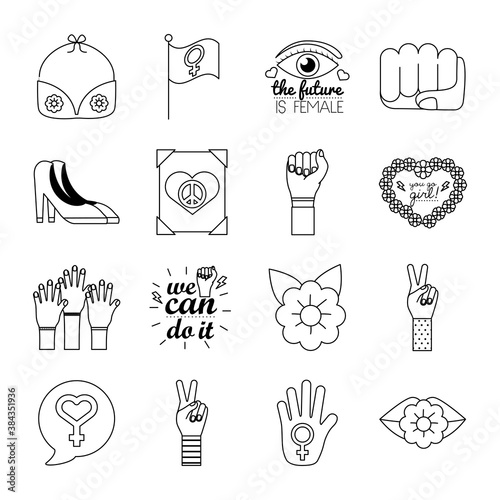 bundle of sixteen feminism line style icons photo