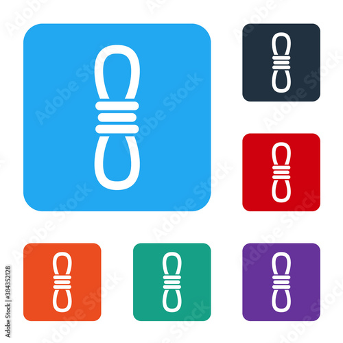 White Climber rope icon isolated on white background. Extreme sport. Sport equipment. Set icons in color square buttons. Vector.