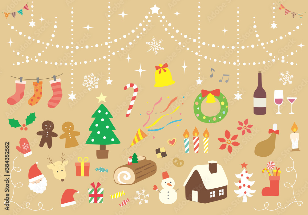 クリスマスのイラストとガーランドのセット クリスマスのイラストとガーランドのセット