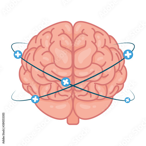 brain human with pluss symbols around mental health care